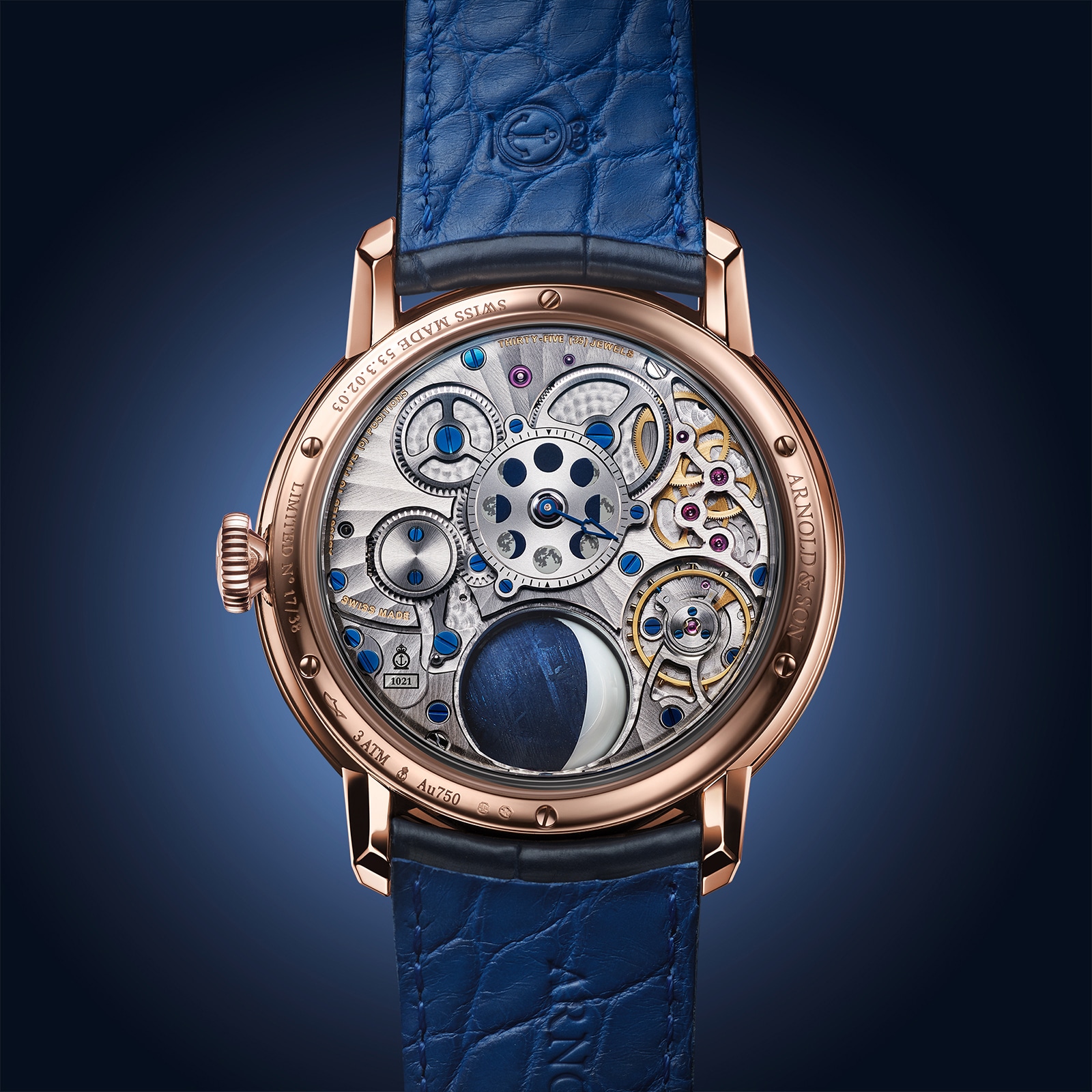 Arnold And Son Luna Magna Red Gold Meteorite 44mm Limited Edition Mens Watch Blue Arnold And Son Luna Magna Red Gold Meteorite 44mm Limited Edition Mens Watch Blue