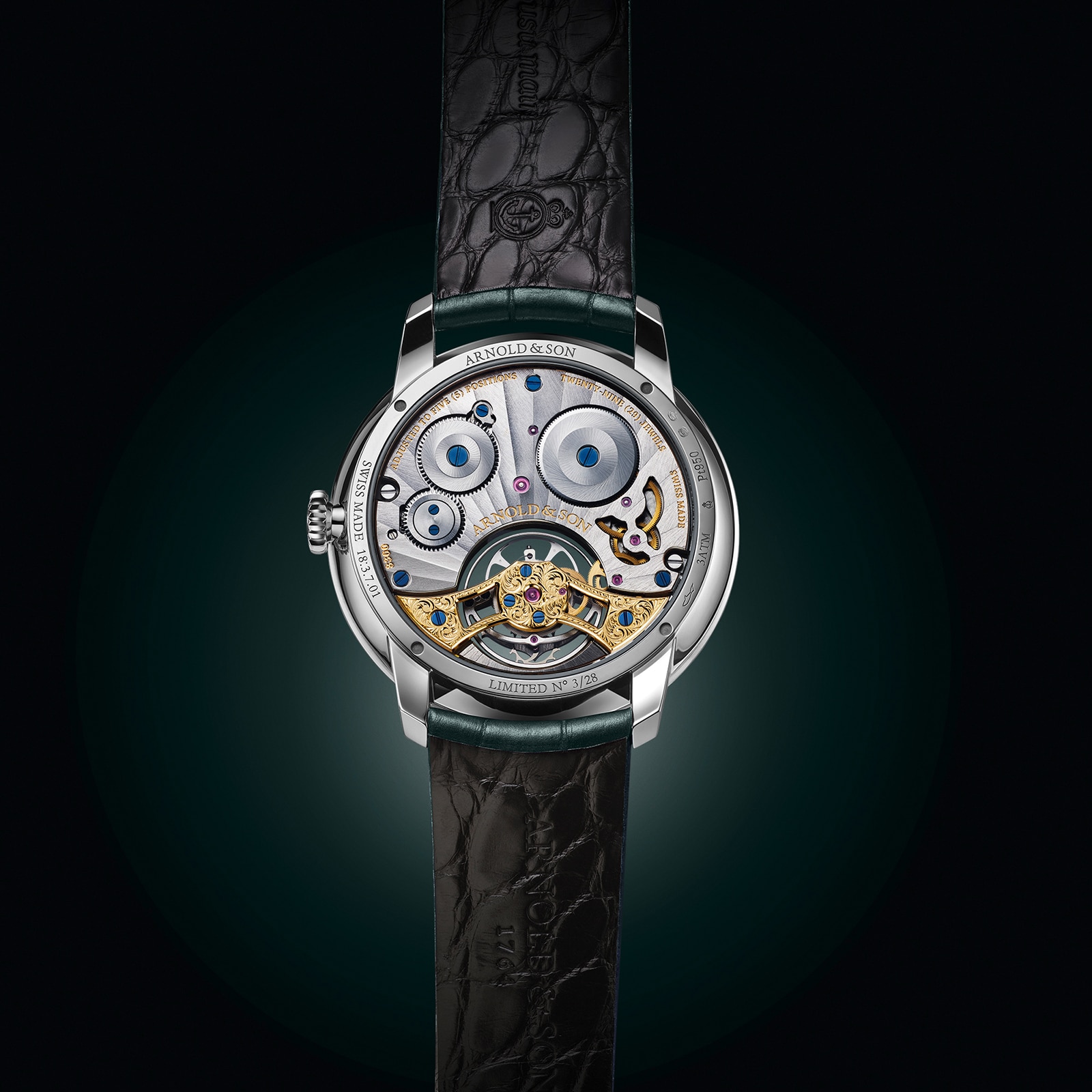 Arnold And Son Ultrathin Tourbillon Platinum 41.5mm Limited Edition Mens Watch Green Arnold And Son Ultrathin Tourbillon Platinum 41.5mm Limited Edition Mens Watch Green